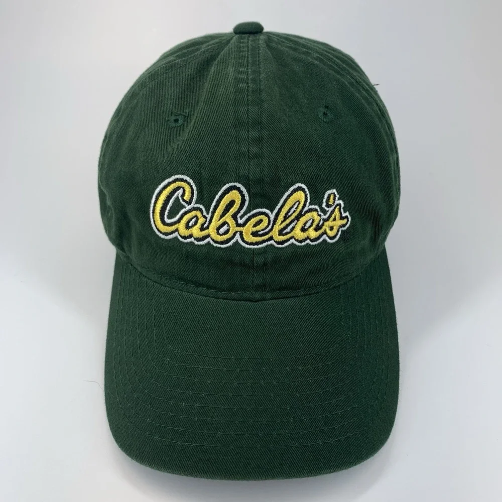 Cabela's Hat Dark Green Yellow Logo Adjustable Strap OSFM Baseball Cap
